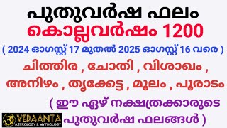 പുതുവർഷഫലം1200 ചിത്തിര ചോതി വിശാഖം അനിഴം തൃക്കേട്ട മൂലം പൂരാടംMalayalamNew year predictions1200 [upl. by Nata462]