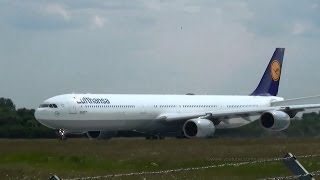 Lufthansa Airbus A340642 DAIHL takeoff at Hamburg Airport [upl. by Annez]