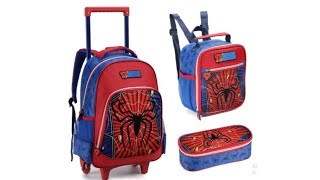 kit mochila escolar infantil masculina super aranha com rodinhas  lancheira termina  estojo Denlex [upl. by Nywg130]