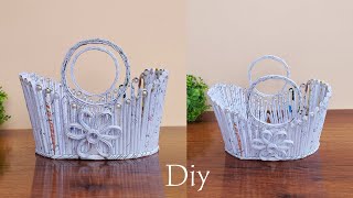 How to make Basket with Handle  DIY Newspaper Basket [upl. by Yves880]