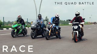 Duke 390 VS Ninja 300 VS Apache RR310 VS Dominar 400  LONG RACE  Biggest Battle [upl. by Alpers281]