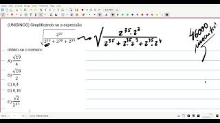 UNISINOS Simplificandose a expressão√237235238239 obtémse o número [upl. by Liagiba]