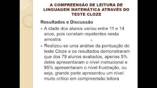 A compreensão de leitura de linguagem matemático através do teste cloze [upl. by Wolenik839]