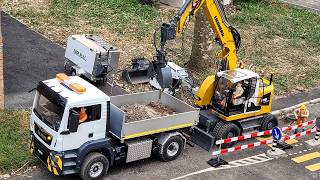 Road subsidence and pipe reparation RC Wheel Excavator Liebherr A918 MAN truck [upl. by Trauts]