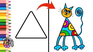 Üçgen Kedi Nasıl Çizilir  How To Draw A Cat Easy For Kids amp Toddlers  Cute Easy Drawing [upl. by Gala]