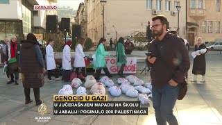 Bijele vreće poprskane crvenom bojom Podrška Palestincima sa skupa u Sarajevu [upl. by Arbmahs586]