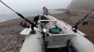 Fishing on saturn inflatable in Fort Ross Pacific Ocean lingcod rockfish 6hp tohatsu beach launch [upl. by Enomes26]