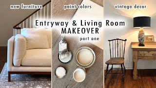 ENTRYWAY amp LIVING ROOM MAKEOVER Part 1 Designing Furniture Paint Colors amp Vintage Decor [upl. by Aryaz55]