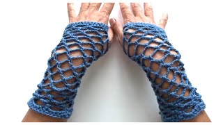 Crochet Gloves Fingerless For Beginners  Mesh Gloves  Aesthetic Crochet Tutorial  Mittens [upl. by Anahcra177]