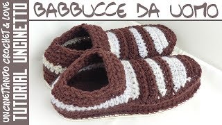 Tutorial Babbucce Uomo ad Uncinetto Facili con Suola sub english y español [upl. by Jodi420]