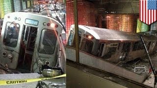 Subway train derailment at Chicago airport station injures 30 [upl. by Nutsud]