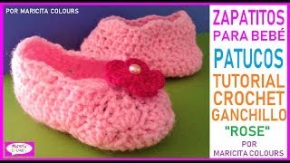 Zapatitos Bebé Escarpines quotROSEquot a CROCHET Parte 1 por Maricita Colours [upl. by Atinihc]