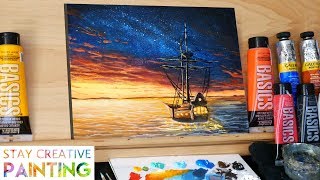 Ship in the Ocean  A Step by Step Painting with Acrylics Ryan ORourke [upl. by Harak]