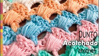 Punto acolchado tejido a crochet para cobijas de bebe  Tejiendo Perú [upl. by Yvel]