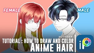 How to DRAW HAIR in IBISPAINT X Wavy  Curly Hair [upl. by Malynda781]