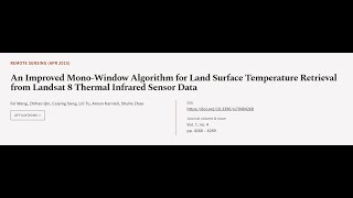 An Improved MonoWindow Algorithm for Land Surface Temperature Retrieval from Landsat  RTCLTV [upl. by Rozek927]