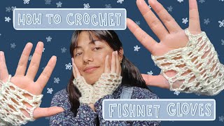 craft tutorial how to crochet fingerless fishnet gloves easy for beginners [upl. by Acile]