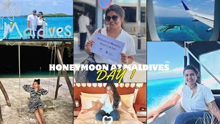 Our Honeymoon at MALDIVES♥️Day 1  Airport Lounge at ₹2speed boat maafushi🌊 Meenu Lakshmi [upl. by Gnuoy]