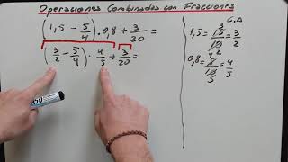 Operaciones combinadas con fracciones y decimales  Ejemplo 1 [upl. by Anenahs]