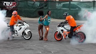 Bike Stunts Yamaha R6 and Honda CBR BurnoutsDrifts amp wheelies [upl. by Rauscher353]