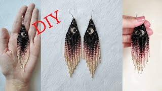 beaded earrings tutorial for beginners with double brick stitch beaded moon earrings [upl. by Kayle970]