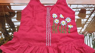 Hand embroidery dress tutorialbaby dress design hater kajer jama easy ampbeautiful [upl. by Harhay]