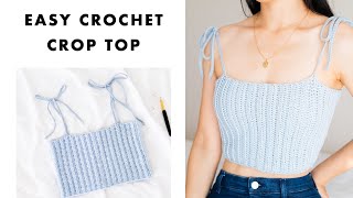 Easy Crochet Crop Top  How to crochet a Ribbed Singlet with Tie Straps [upl. by Suoicerpal]