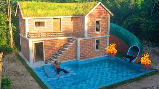 120 Days Building Underground twostory House with water Slide To Swimming Pool [upl. by Enived184]