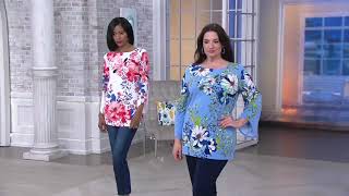 Susan Graver Printed Liquid Knit Embellished Tunic on QVC [upl. by Enelloc887]