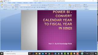 11Power BI  Convert calendar year to fiscal year in Hindi by BIKnowledge Point [upl. by Otreblig]