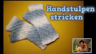 DIY Handstulpen stricken mit Spiralmuster einfache Pulswärmer mit Daumen Schritt für Schritt [upl. by Llennyl793]