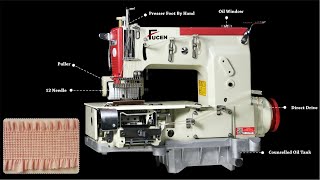 FC1412PMDD 12 needle flatbed double chain stitch with rear puller and front metering device [upl. by Karly]