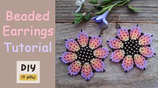 Beaded Earrings Tutorial How to make Seed Bead Flower Earrings Dangle [upl. by Atiuqan]