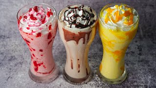 3 Easy Frappe Recipe  Chocolate Frappe  Mango Frappe  Strawberry Frappe  Easy Summer Drinks [upl. by Idnyl]