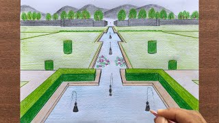 How to Draw a Garden in 1Point Perspective Step by Step [upl. by Aivlys]