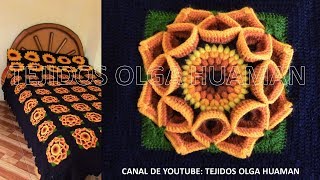 Cuadrado a muestra de flor a crochet para colchas en punto garbanzos y puntos altos [upl. by Luar]