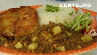 MENESTRAS  LENTEJAS con PESCADO frito  Receta fácil y nutritiva [upl. by Jourdan]