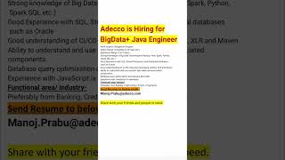 Adecco is Hiring for BigData Java Engineer adecco [upl. by Nannaihr]