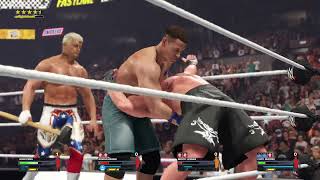 WWE 2K24 Lesnar vs Reigns vs Rhoades vs Cena Title defense Most insane and chaotic match [upl. by Oratnek]