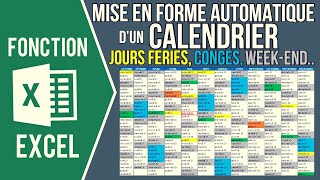 EXCEL  CALENDRIER AUTOMATIQUE Planning des congés jours fériés weekend et date du jour [upl. by Notslar970]