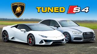 Tuned Audi S4 vs Lamborghini DRAG RACE [upl. by Heigho]