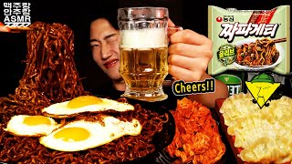 ASMR MUKBANG 짜파게티 만두 직접만든 김치 술 한잔 먹방 Chapagetti amp BEER EATING SOUND  맥주랑 안주랑 [upl. by Jereme71]