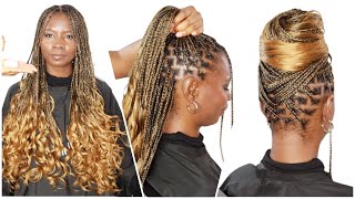 Extra Flat French curl Braids Knotless braids 2 ways Feedin  No feedin method  Freetress Braid [upl. by Anayit]