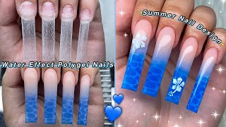 WATER EFFECT POLYGEL NAILS💙 EASY WATER EFFECT NAIL ART amp SUMMER NAIL DESIGN  Nail Tutorial [upl. by Eelam]