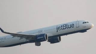 JetBlue Airlines Epic Takeoff from Boston Airport  Stunning Plane Spotting Video [upl. by Valda]