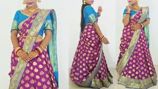 best lehenga saree draping  one saree lehenga draping in bangla [upl. by Sapienza]