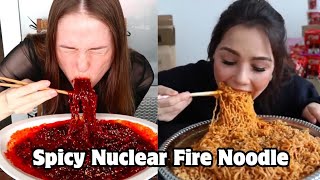 Mukbangers eating SPICY NUCLEAR FIRE Noodle  Mukbang bites [upl. by Sedecram]