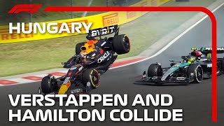 Verstappen and Hamilton Collide  2024 Hungarian Grand Prix [upl. by Esorrebma]