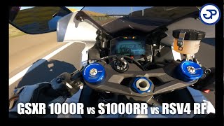 GSXR 1000R 2018 vs S1000RR 2021 vs RSV4 RF 2015 [upl. by Shien]