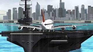 FSX A380800 PHILIPPINE AIRLINES XTREME XWIND LANDING IN AN AIRCRAFT CARRIERnear RPLS1 [upl. by Nivad]